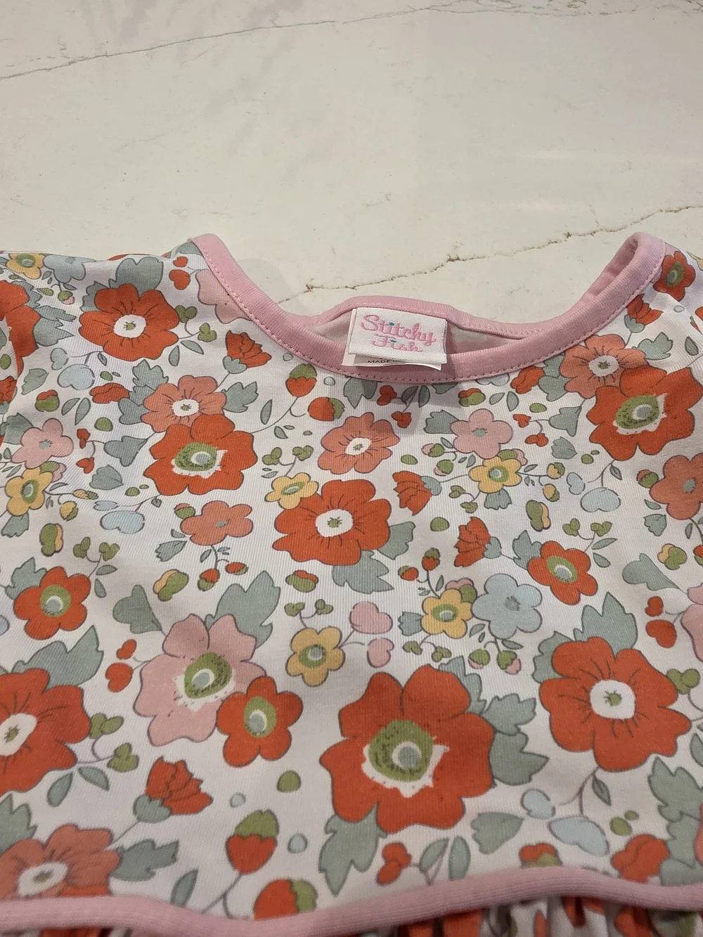 Girls Floral Long-Sleeve Cotton Dress in Pink & Orange